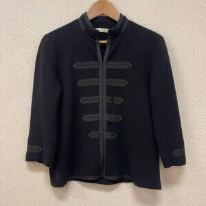 Neiman Marcus Cashmere Jacket Knitted Full Zip Black Stand Collar Long Sleeve L